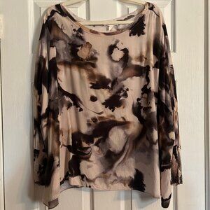 Flowy Grade & Gather Abstract Blouse S/M Lagenlook Smocked Cuff EUC 🎨✨